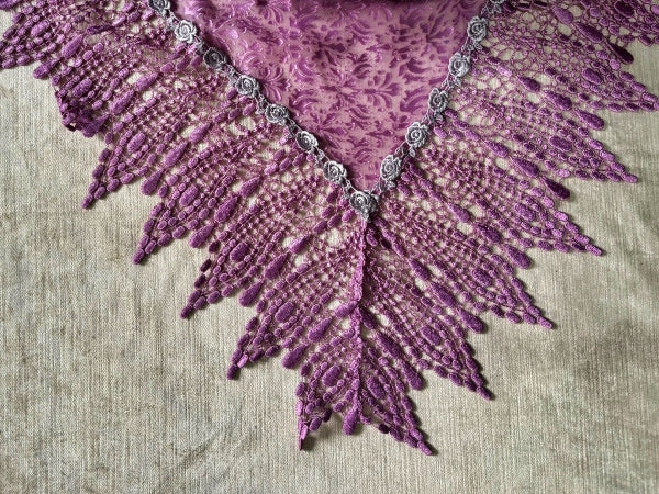 Silk Devore and Pearl Nottingham Lace Shawl - SH413