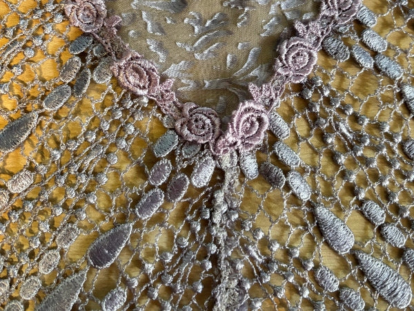 Silk Devore and Pearl Nottingham Lace Shawl - SH413