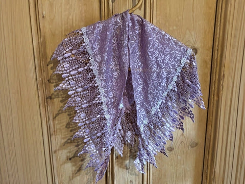 Silk Devore and Pearl Nottingham Lace Shawl - SH413