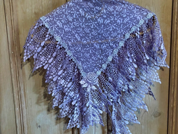 Silk Devore and Pearl Nottingham Lace Shawl - SH413