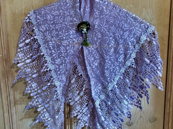Silk Devore and Pearl Nottingham Lace Shawl - SH413