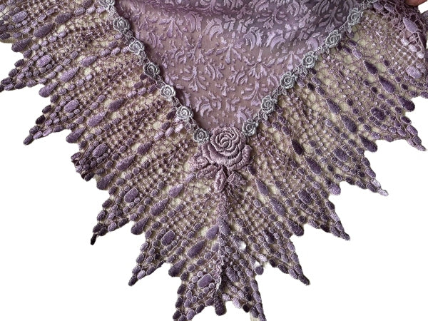 Silk Devore and Pearl Nottingham Lace Shawl - SH413