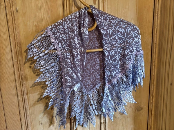 Silk Devore and Pearl Nottingham Lace Shawl - SH413