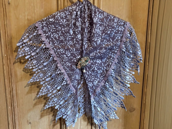 Silk Devore and Pearl Nottingham Lace Shawl - SH413