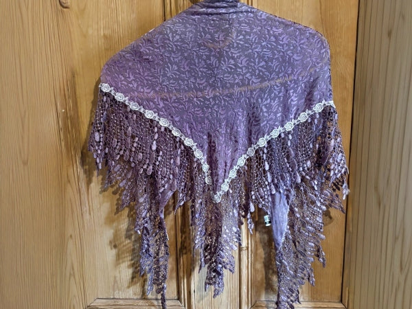Silk Devore and Pearl Nottingham Lace Shawl - SH413