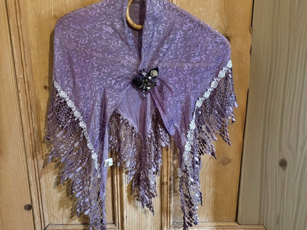 Silk Devore and Pearl Nottingham Lace Shawl - SH413