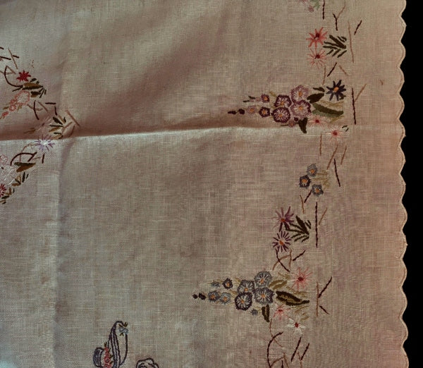 Vintage Cotton Crinoline Lady Embroidered Tablecloth - VTC1