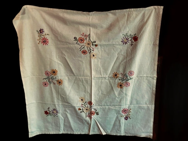 Vintage Cotton Embroidered Tablecloth - VTC2