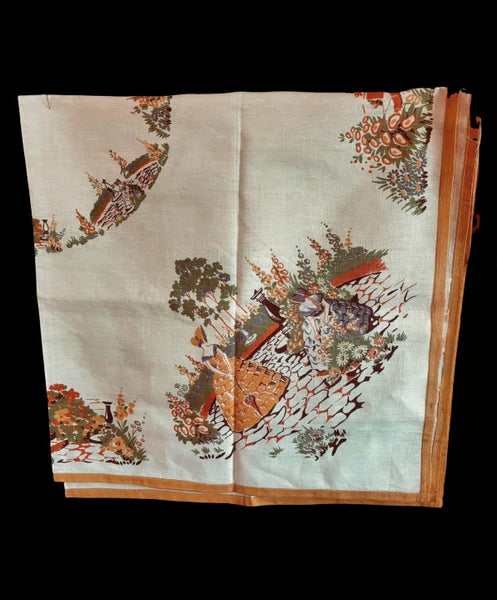 Vintage Orange Patterned Cotton Tablecloth - VTC5