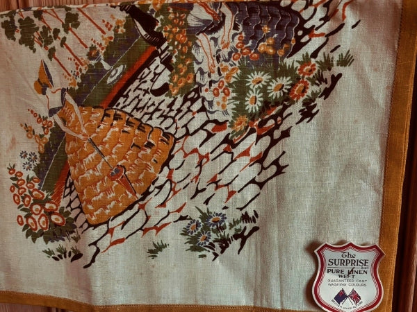 Vintage Orange Patterned Cotton Tablecloth - VTC5