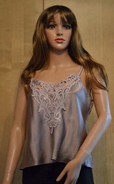 Silk Lace Trimmed Camisole in Parma Violet -  CMS10PT