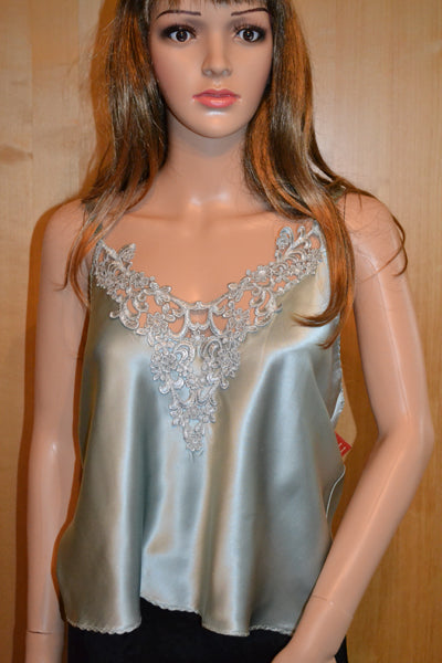 Pure Silk Nottingham Lace Trimmed Camisole in Ocean Pearl - CMS1