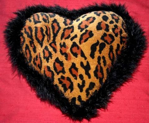 Maribou Trimmed Velvet Leopardskin Heart Cushion - LH02
