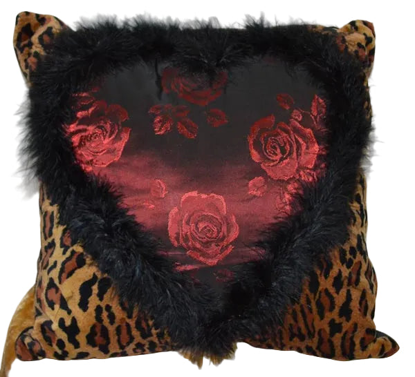Leopard Skin Cotton Velvet and Marabou Feather Cushion - LSMR1