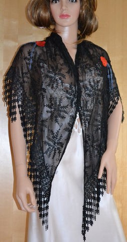 Black Shawl with Red Roses - SH414